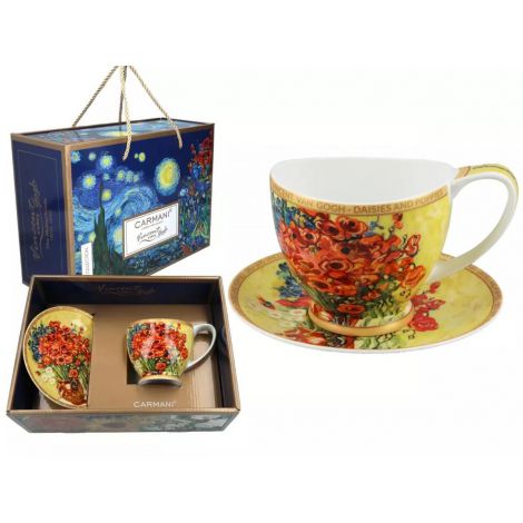 Filiżanka Big Vanessa Carmani 350ml ze spodkiem - V. van Gogh, Czerwone maki i stokrotki